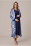 Women's Navy Blue Lace Long Sleeve Patterned Maternity Nightgown Set with Easy Breastfeeding Dressing Gown - 4