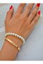 Double Bracelet Set with Crystals - Gold Color - - 2