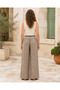 Mink Color Botanical Floral Patterned Linen Jacket and Trousers Set