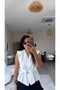 White Belted Padded Strawberry Fabric Shirt Blouse - 3