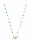 Women's Gold Color Turquoise Beaded Winged Heart Figured Elegant Necklace