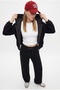 Women's Zane Black Polka Dot Detailed Zippered Sweatshirt Waist Sweatpants Bottom Top Set