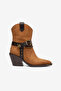 Tan Matte Suede Chain Buckle Detail Pointed Toe Western Cowboy Boots - 2