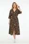 Women's Leopard Patterned V-Neck Double-Breasted Cutout Flexible Fabric Sleeve Loose Stylish Casual Model Dress - 3