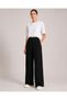 Black Soft Touch Elastic High Waist Wide Leg Modal Trousers with Front Stitching Detail and Pockets - 7