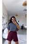 Burgundy Elastic Waist Cotton Shorts - 3