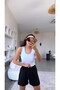 Black Elastic Waist Cotton Shorts - 3
