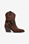 Brown Matte Suede Chain Buckle Detail Pointed Toe Western Cowboy Boots - 2