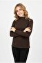 Women's Collar Button Detail Accessory Ribbed Long Sleeve Blouse - 3