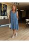 Women's Patterned Summer U-Neck Midi Length Strap Dress 12C-2427 - 2