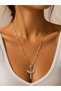 Women's Gold Color Angel Wing Sword Figured Zircon Stone Necklace - 2