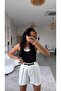 White Self-Belted Thick British Fabric Shorts - 5