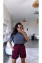 Burgundy Elastic Waist Cotton Shorts