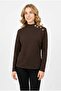 Women's Collar Button Detail Accessory Ribbed Long Sleeve Blouse