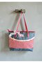 Red Gingham Denim Effect Zippered Fabric Shoulder Bag 36X26 cm