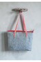 Red Gingham Denim Effect Zippered Fabric Shoulder Bag 36X26 cm - 3