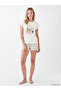Crew Neck Printed Women's Shorts Pajama Set - 2