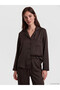 Vizyon New Season Brown Shirt Collar Striped Satin Women's Pajama Set - 4