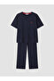 Ozmarka New Season Navy Blue Polka Dot Women's Pajama Set - 5