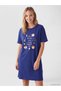Peak New Season Navy Blue Crew Neck Printed Women's Nightgown - 2