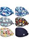 Working Cap, with Button and Sweatband, 6 Pack Cotton Printed Adjustable Bouffant Tie Back Hats for