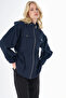 Removable Hooded Short Trench Coat Navy Blue