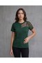 Women's Short Sleeve Tulle Detail Stone Janjan Crepe Blouse - 3