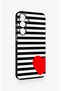 Samsung A55 Compatible Striped Red Heart Patterned Silicone Case - 3