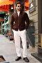 Brown Double Zipper Knitted Stand Collar Men's Knitwear Cardigan E7521 - 2