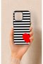 iPhone 15 Pro Max Compatible Striped Red Heart Pattern Silicone Case