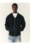 Black Pumwon Sweatshirt Zippered Cardigan - Printed Oversized Winter Hoodie with Pockets - 4