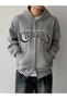 Gray Thinkhing of Sweatshirt Zippered Cardigan - Printed Oversized Winter Hoodie with Pockets - 7