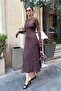 Women's Brown Lined Lace Fabric Dress - 2