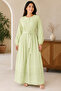 - Women’s Light Green Belted Pleated Maxi Dress with Balloon Sleeves