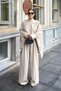 Women's Beige Metal Belt Detailed Oversize Bat Sleeve Blouse Palazzo Pants Set - 3