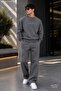 Men's Sweet Minimal Typography Printed Crew Neck Regular Fit Men's Tracksuit Set /Straight Leg Bottom