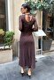 Women's Brown Lined Lace Fabric Dress - 7