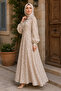 - Cream Printed Maxi Dress with Piping detailing collar and Balloon Sleeves - 2