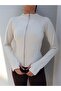 High Collar Zippered Slim Fit Jacket - 3