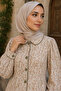 - Cream Printed Maxi Dress with Piping detailing collar and Balloon Sleeves - 3