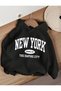Girl's Black Hooded Sweatshirt with New York Print - 2
