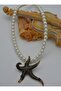 Glass Pearl Starfish Necklace - White -