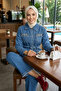Women's Stone Detailed Pocketed Tunic and Trousers Denim Blue Two-Piece Set - 7