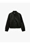 Classic Collar Zipper Pocket Long Sleeve Faux Leather Bomber Jacket - 5