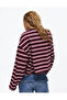 Women's Viral Fuchsia Oversize Long Sleeve Striped T-Shirt 13113 - 3