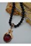 Special Design Necklace with Onyx Cord - Red - - 2