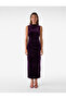 Slim Fit Bodycon Draped Light High Neck Slit Sleeveless Midi Length Velvet Dress