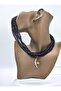 Moon Star Necklace - Black - - 2