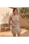 100% Cotton Leaf Pattern Openwork Short Strap Knitwear Beach Dress with Elastic Waist - 4