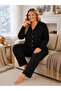 Patterned Milan Knitted Long Sleeve Plus Size Women's Buttoned Pajama Set